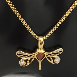 Dragonfly Necklace In 18K Gold Filled.Box link 16”